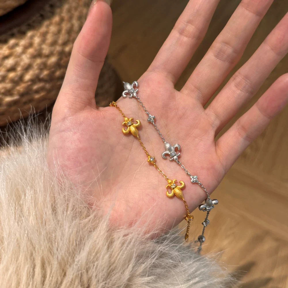 S925 Sterling Silver Iris Flower Bracelet Adjustable Gold Plated