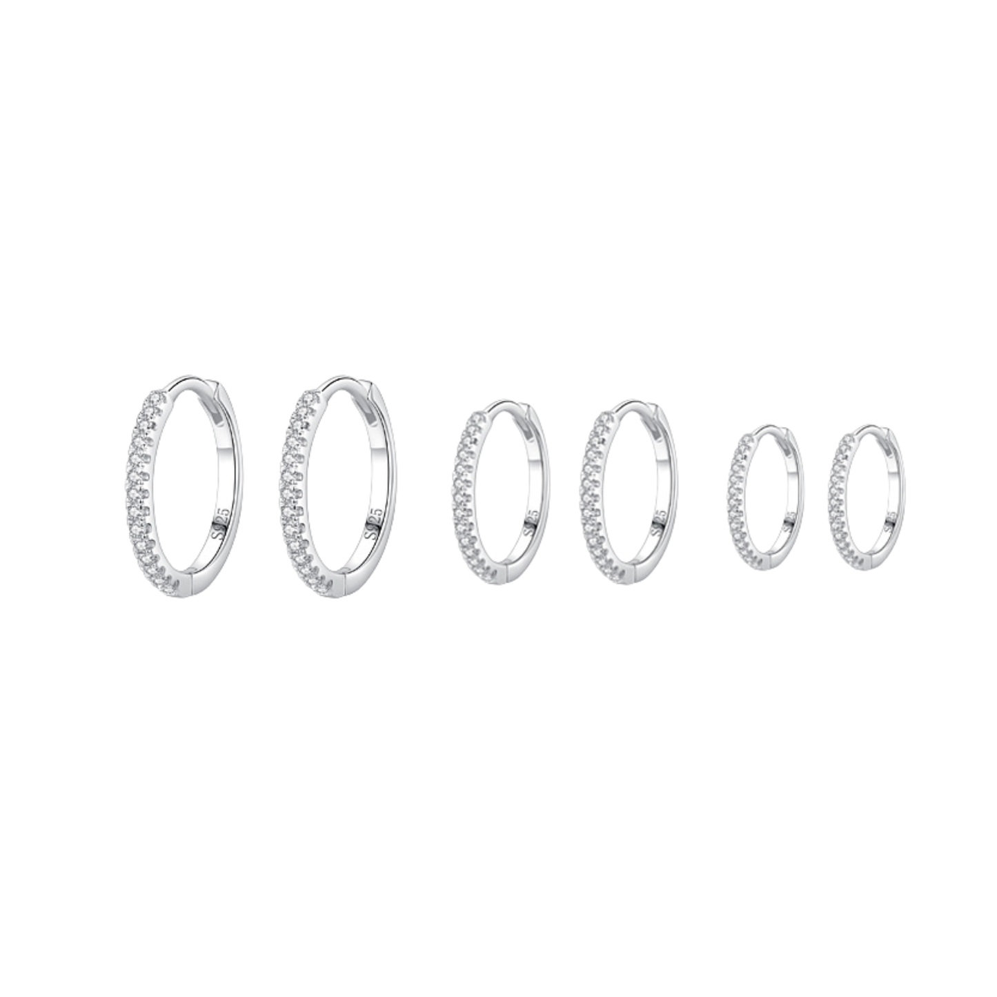 925 Sterling Silver Pavé Huggie Hoop Earrings