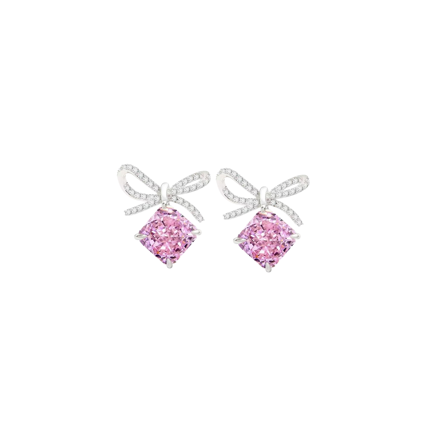 Blush Ribbon Pink Bow Jewelry Set S925 Sterling Silver Necklace Earrings