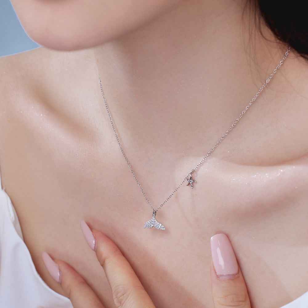 S925 Sterling Silver Starfish CZ Necklace Ocean Inspired Adjustable