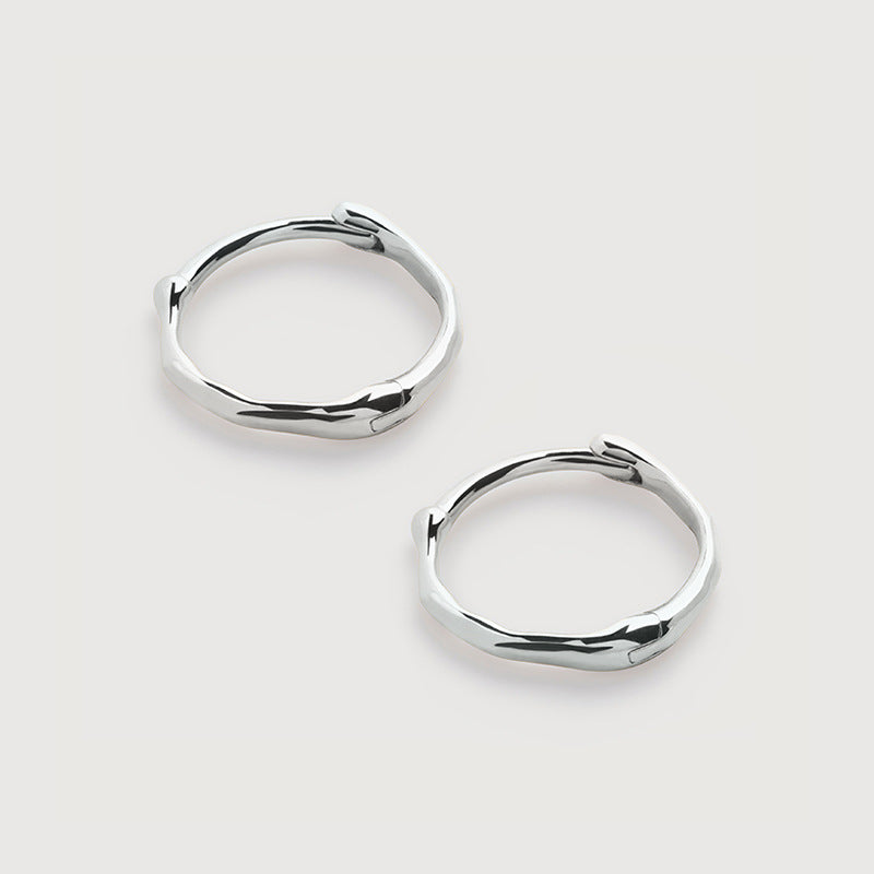 “Sculpted Line” S925 Sterling Silver Irregular Geometric Huggie Hoop Earrings