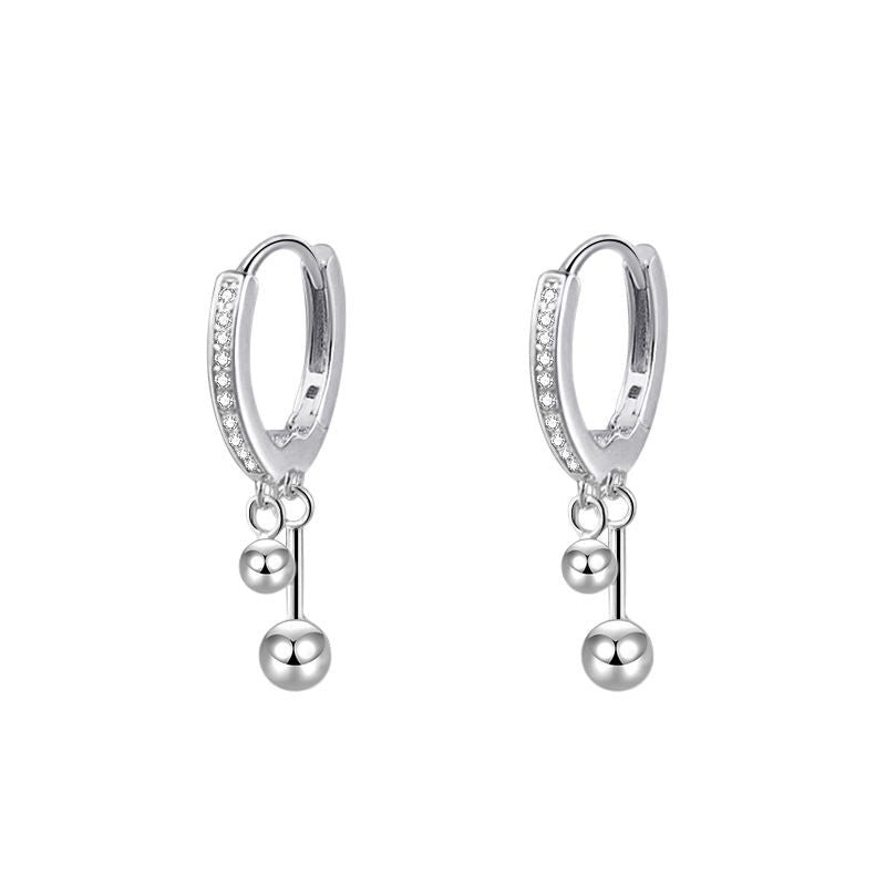 Silent Line 925 Sterling Silver Pavé Huggie Drop Earrings