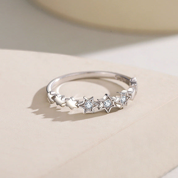 925 Sterling Silver Pavé Star Band Ring
