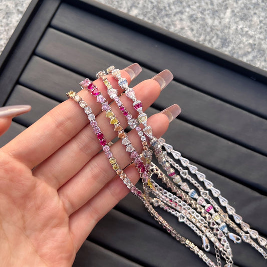 “Dopamine Bloom” S925 Sterling Silver Colorful Heart & Floral Bracelet