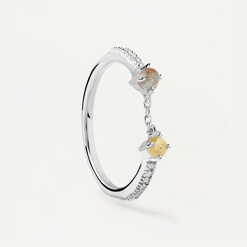 “Golden Link” S925 Sterling Silver Open Adjustable Two-Tone Chain Ring
