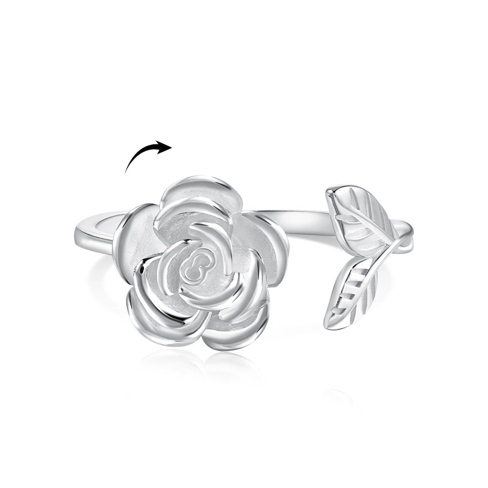 925 Sterling Silver Rotating Rose Open Adjustable Ring