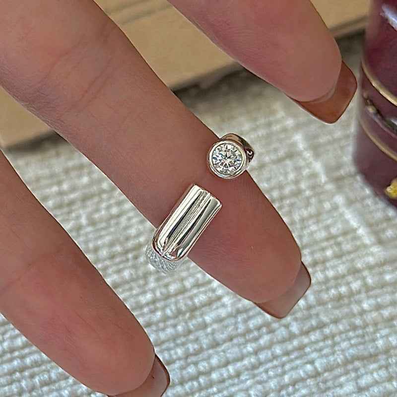 925 Sterling Silver Open Zircon Ring – Minimal Arc