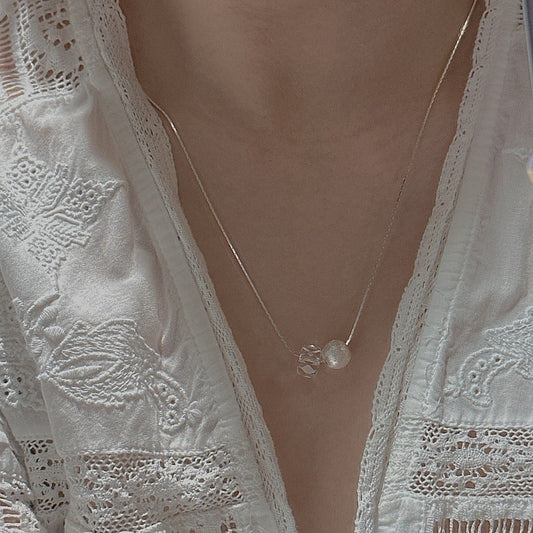 925 Sterling Silver Twilight Beads Necklace Brushed Silver White Crystal Necklace