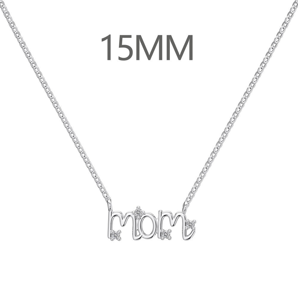 MOM S925 Sterling Silver Letter Necklace with Zircon Accents