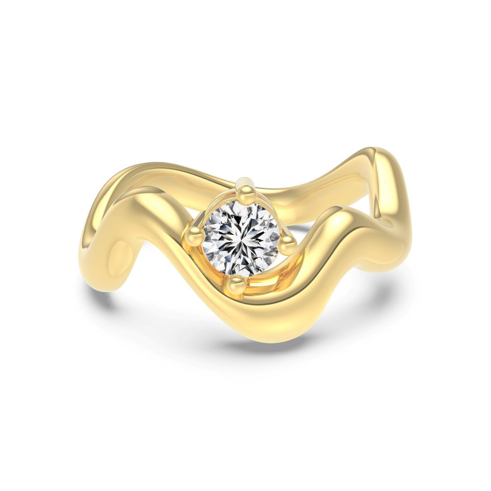 Lumière Line Sculptural Stackable Ring Collection with Zircon Accents, S925 Sterling Silver
