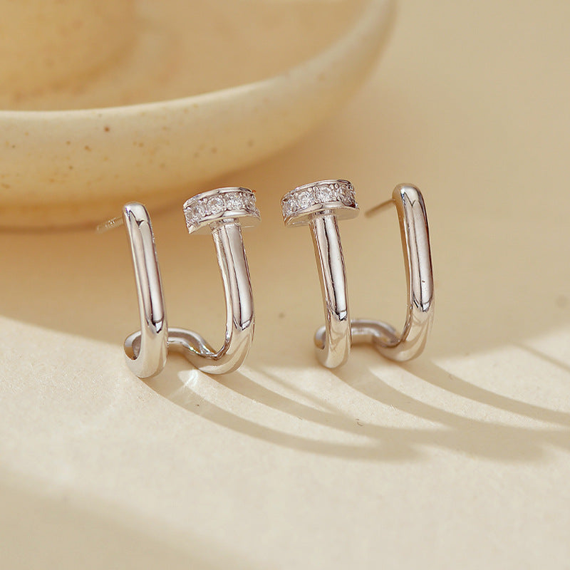 “Double Layer” S925 Sterling Silver Geometric Stud Earrings