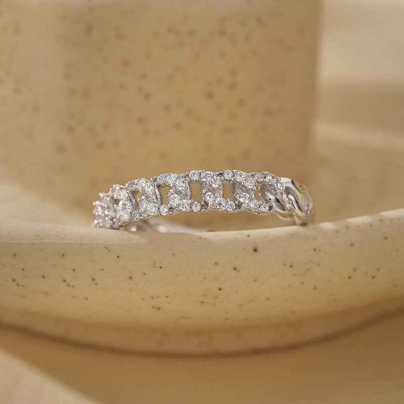925 Sterling Silver Twist Radiance Pavé Braided Open Ring Gold Platinum Plated