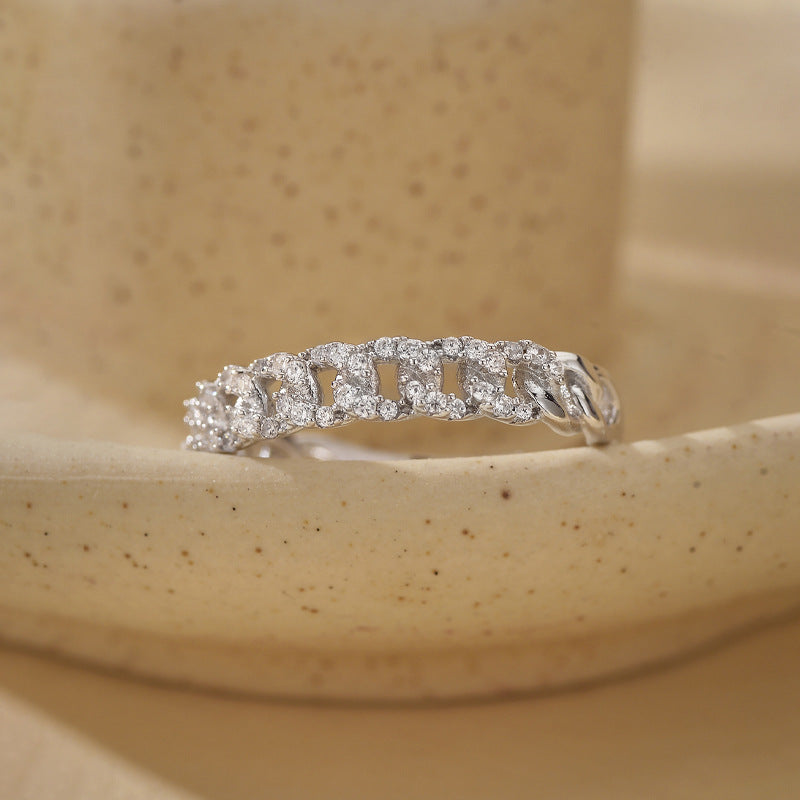 “Twistlight” S925 Sterling Silver Open Adjustable Pave Zircon Ring