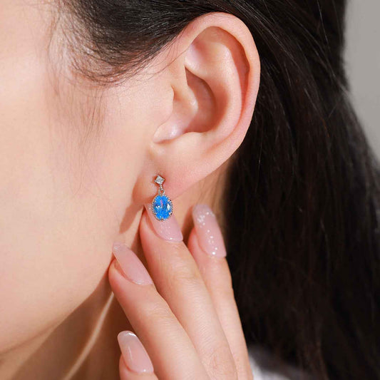 Azure Stardrop Blue Zircon Necklace & Drop Earrings Set 925 Sterling Silver