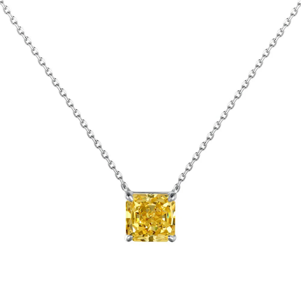 S925 Sterling Silver Ice Blossom Necklace with Square CZ Pendant