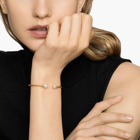 925 Sterling Silver Celestial Glow Starburst Twist Bangle Gold Platinum Plated