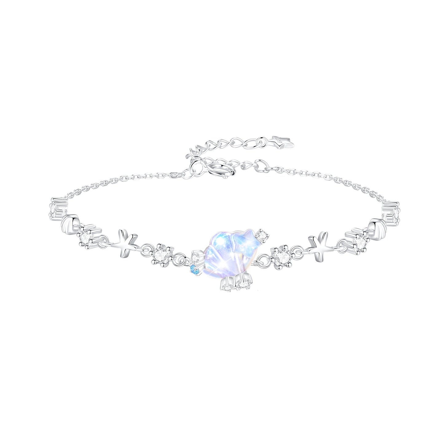 Tidal Glow Opalescent Shell Starfish Jewelry Set S925 Sterling Silver Necklace Bracelet