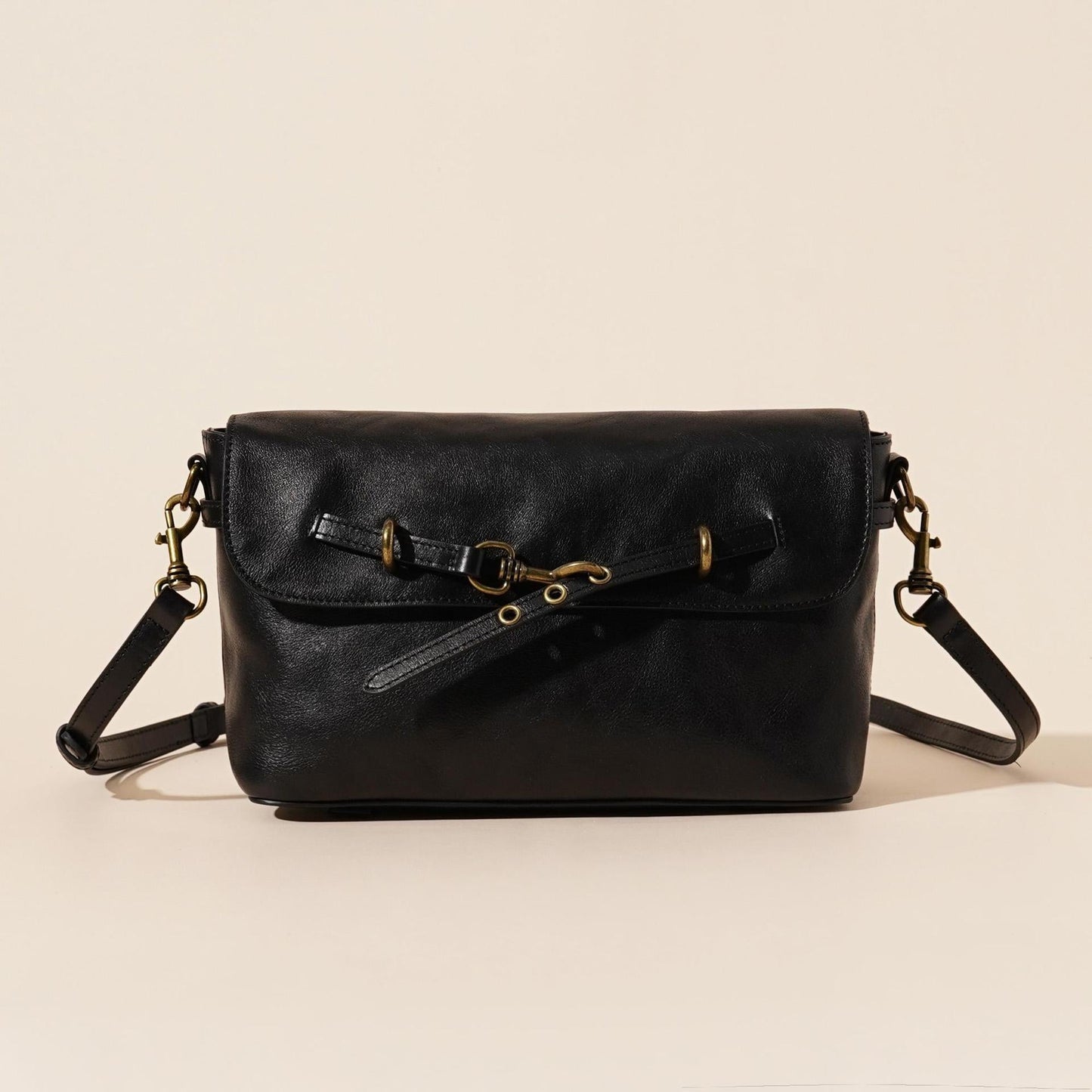 Women's Full-Grain Cowhide Horsebit Flap Crossbody Bag