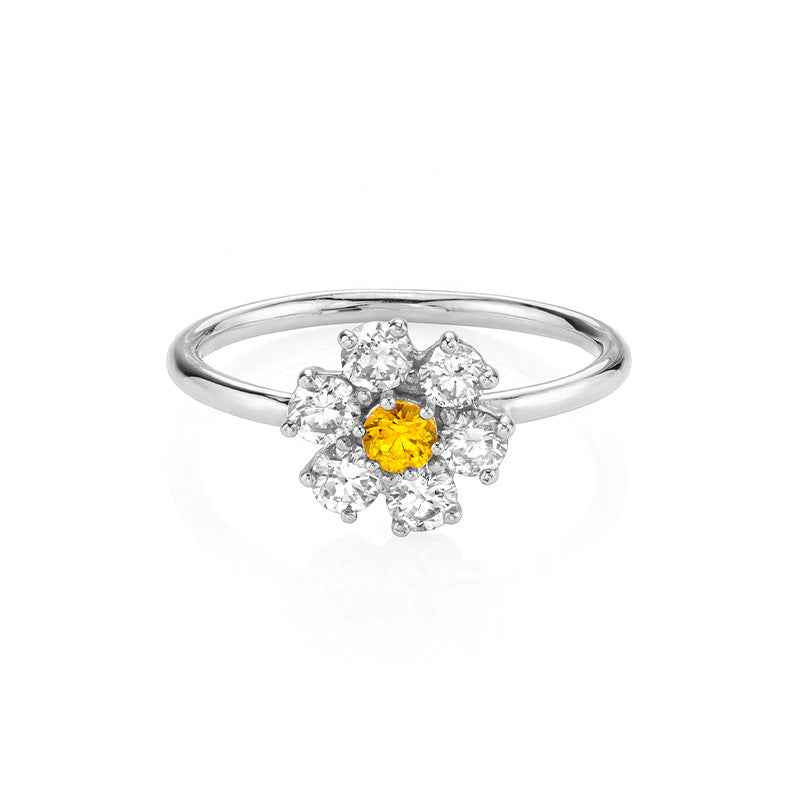 Ruby Bloom S925 Sterling Silver Red Stone Floral Two-Tone Ring