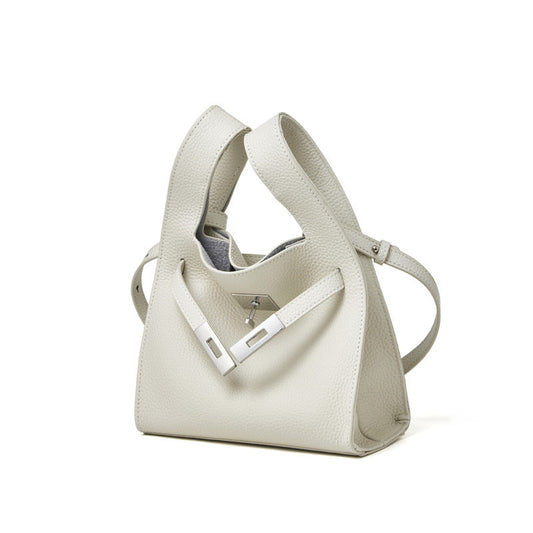 Women's Pebbled Cowhide Twist-Lock Bucket Bag with Inner Pouch