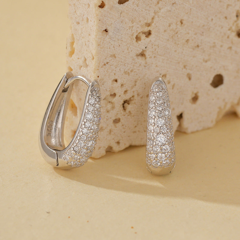 “U-Shaped Brilliance” S925 Sterling Silver Full-Pavé Zircon Huggie Hoop Earrings