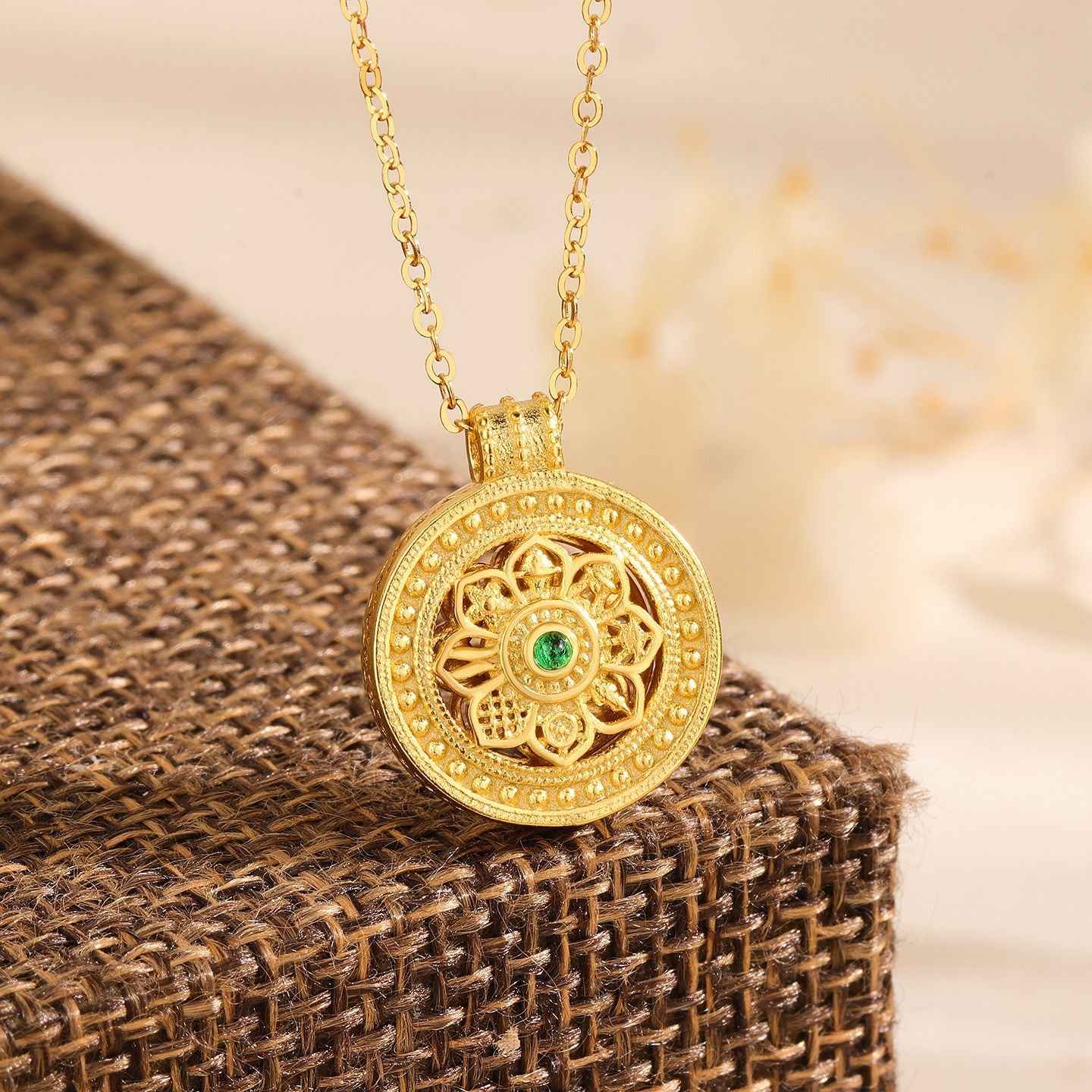 Fortune Compass Rotating Medallion Necklace with Zircon in S925 Sterling Silver