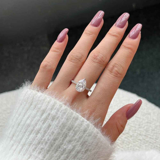 925 Sterling Silver Frosted Tear Ice-Cut Pear Zircon Ring 8x12mm