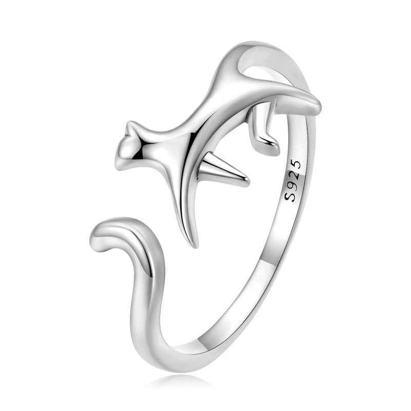 Playful Pounce S925 Silver Cat Open Adjustable Ring