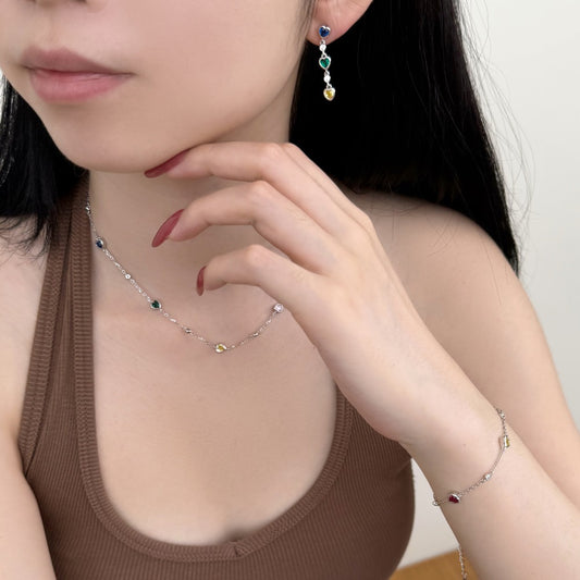 “Amour Bloom” S925 Sterling Silver Multicolor Zircon 3-Piece Jewelry Set