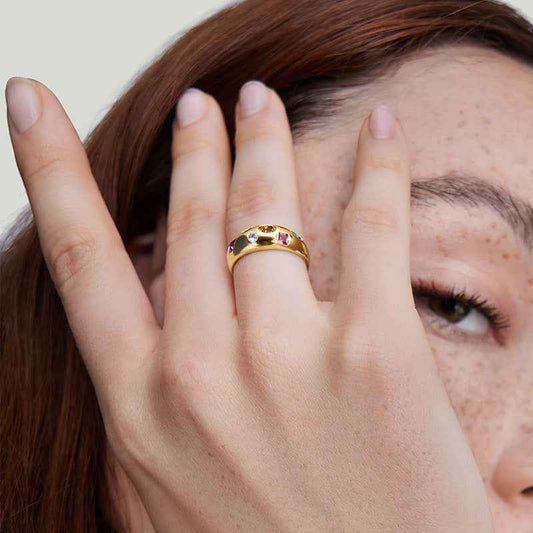925 Sterling Silver Gem Symphony Multi Color Zircon Ring Gold Platinum Plated