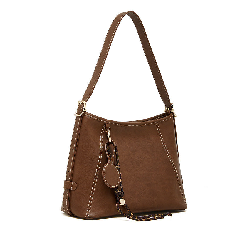 Women's Full-Grain Cowhide Contrast Stitch Hobo Bag
