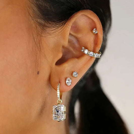 “Square Radiance” S925 Sterling Silver Square Zircon Hoop Earrings
