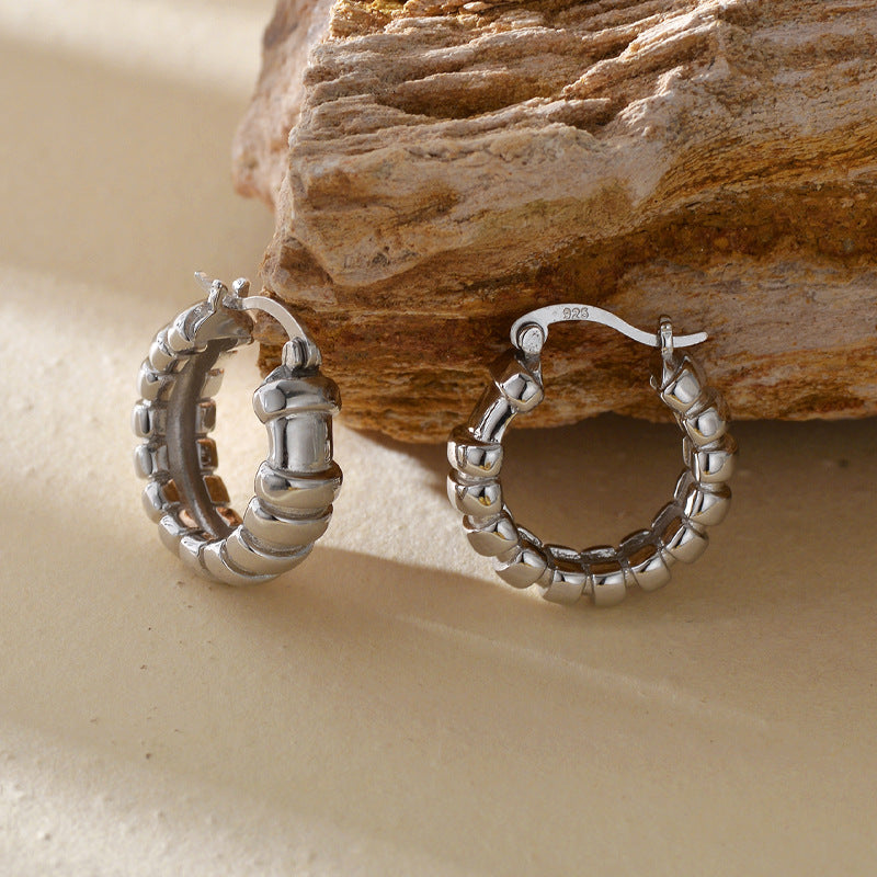 “Sculpted Heritage” S925 Sterling Silver Geometric Hoop Earrings