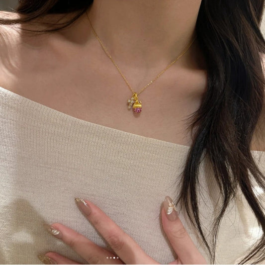 Blush Pine Charm S925 Sterling Silver Pinecone Cross Pendant Necklace