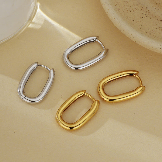“Oval Muse Arc” S925 Sterling Silver U-Shaped Oval Hoop Earrings