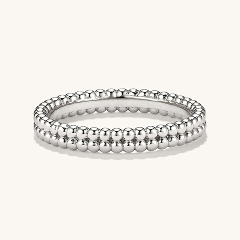 “Double Bead” S925 Sterling Silver Double-Row Beaded Band Ring