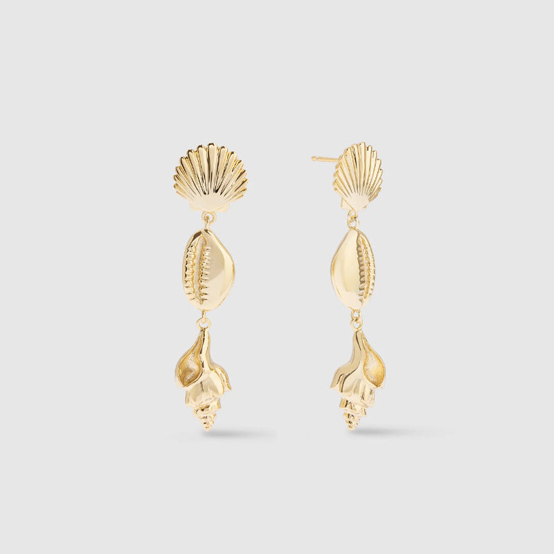 “Shell Eclat” S925 Sterling Silver Long Shell-Inspired Stud Earrings