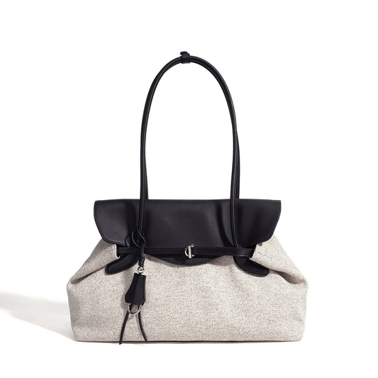 Women's Canvas Tote Bag with Genuine Leather Flap