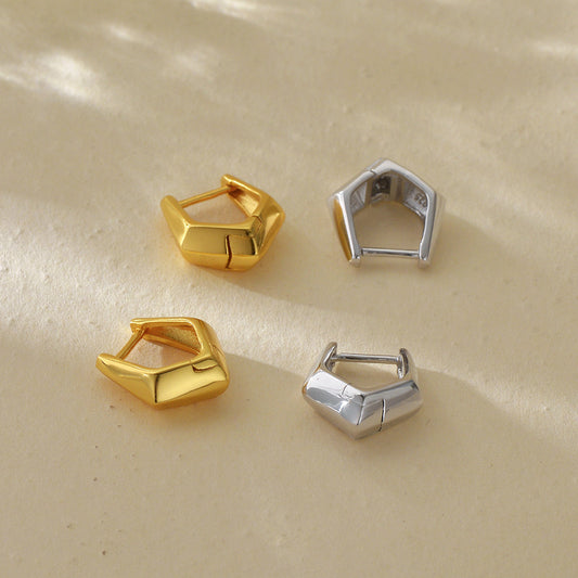 “Angular Muse” S925 Sterling Silver Irregular Geometric Hoop Earrings