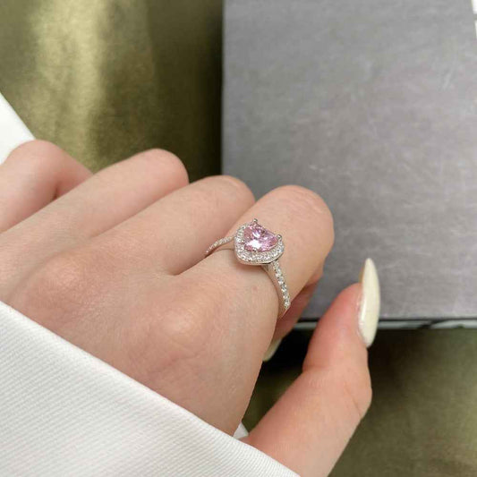 925 Sterling Silver Pink Heart Double Halo Ring – Halo Blossom Heart