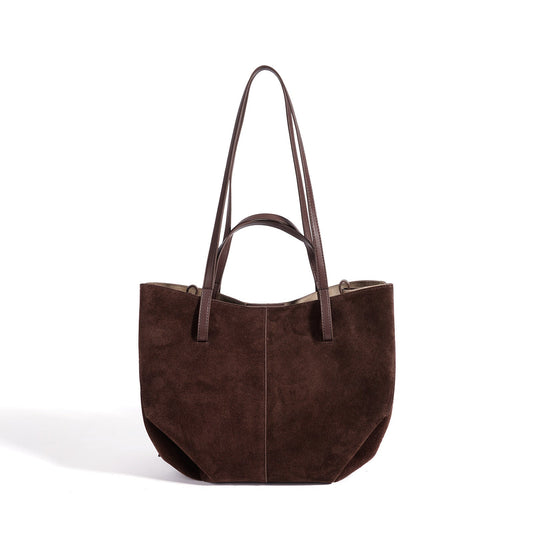 Women's Genuine Suede Tote Bag with Detachable Pouches