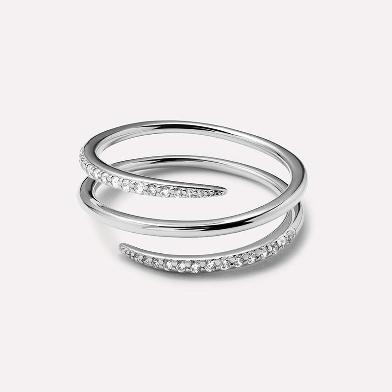 “Springline” S925 Sterling Silver Triple-Band Zircon Open Ring
