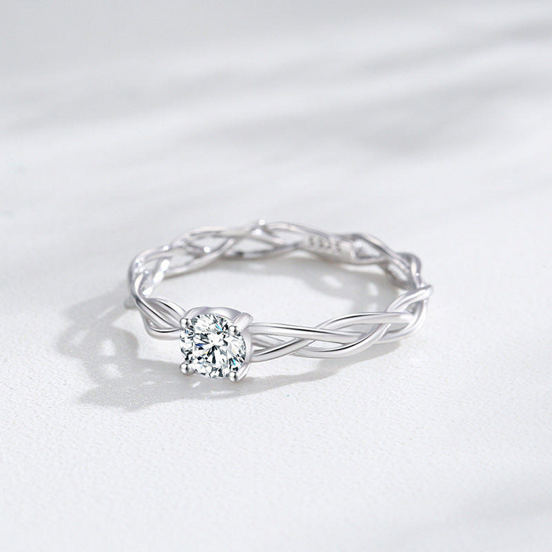 Luna Braid Braided Solitaire Zircon Ring 925 Sterling Silver