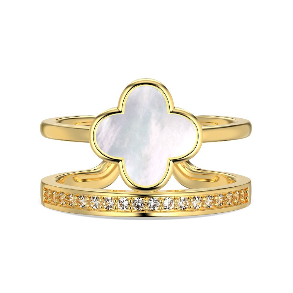 “Mother of Pearl Eclat” S925 Sterling Silver Zircon Open Ring