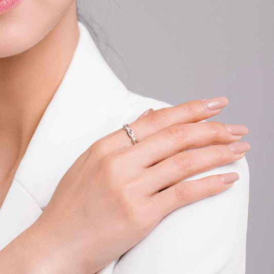Linked Form Geometric Chain Ring 925 Sterling Silver Zircon Band