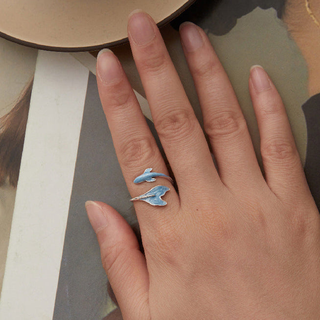 Azure Dolphin S925 Sterling Silver Enamel Open Ring