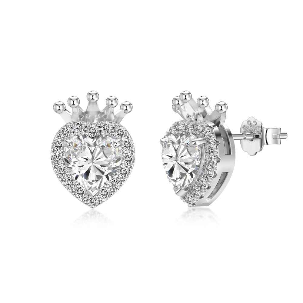 925 Sterling Silver Crown Heart Jewelry Set – Crowned Heart Royale (Necklace Ring Earrings)