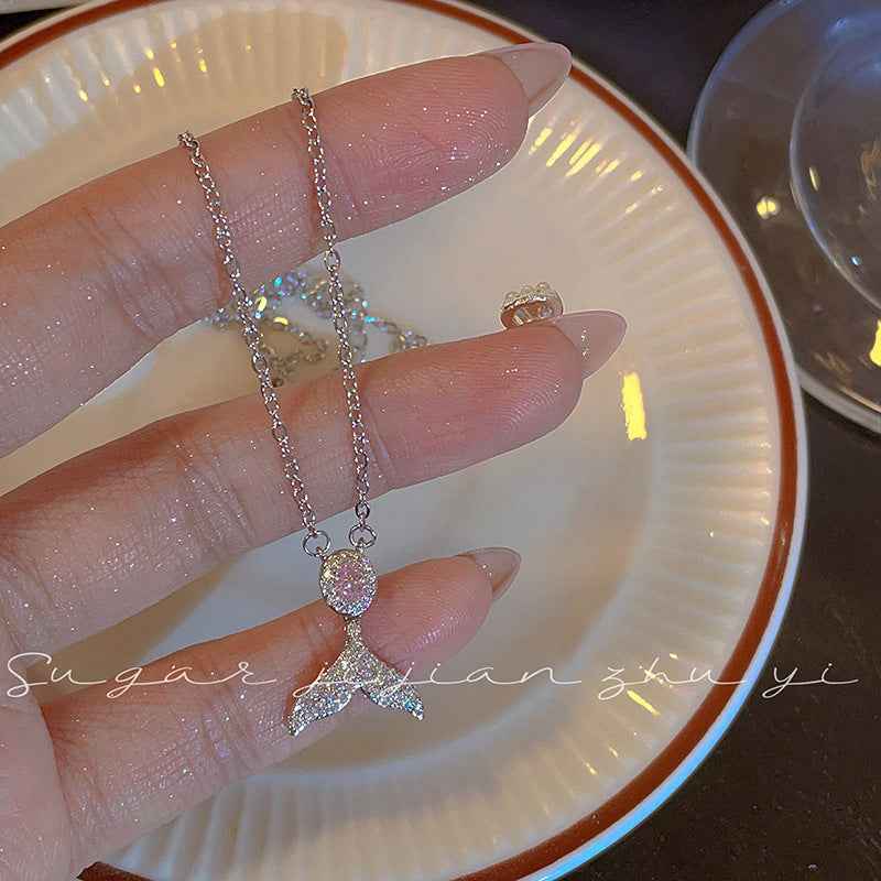 Blush Mermaid Tail Pendant Necklace with Zircon in S925 Sterling Silver