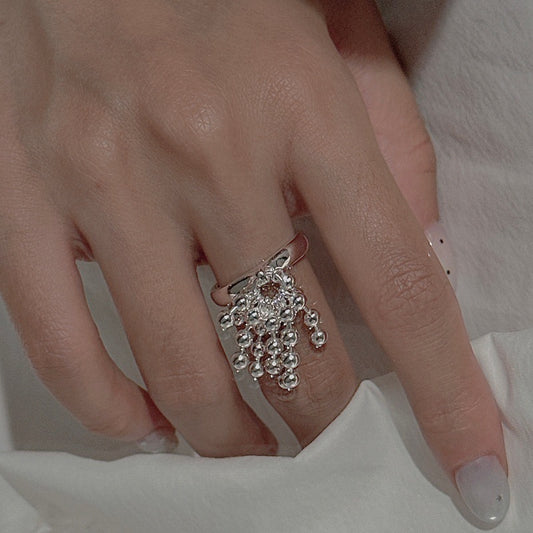 “Dancing Fringe” S925 Sterling Silver Open Adjustable Tassel Ring