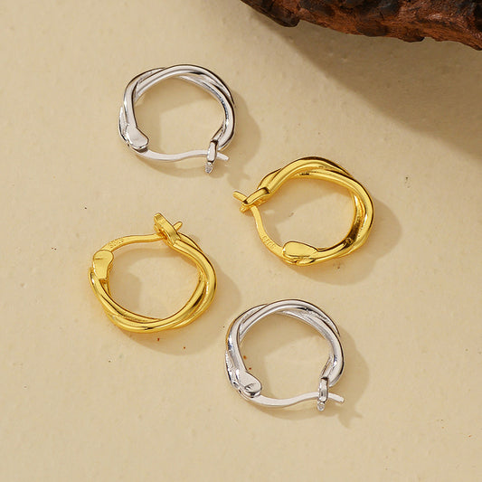 “Twisted Dimension” S925 Sterling Silver Double-Layer Twist Hoop Earrings
